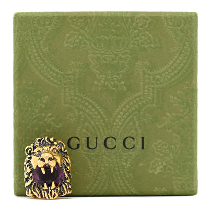 Gucci Metal Crystal Lion Head Ring 5.25 Purple Aged Gold 7 of 7
