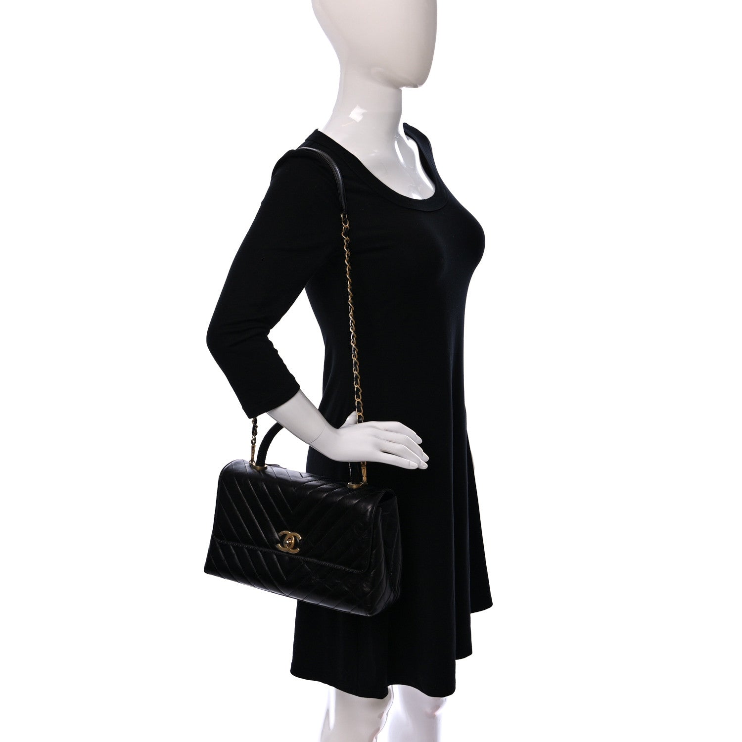 Chanel Calfskin Lizard Chevron Quilted Small Coco Handle Flap Black 2 of 12