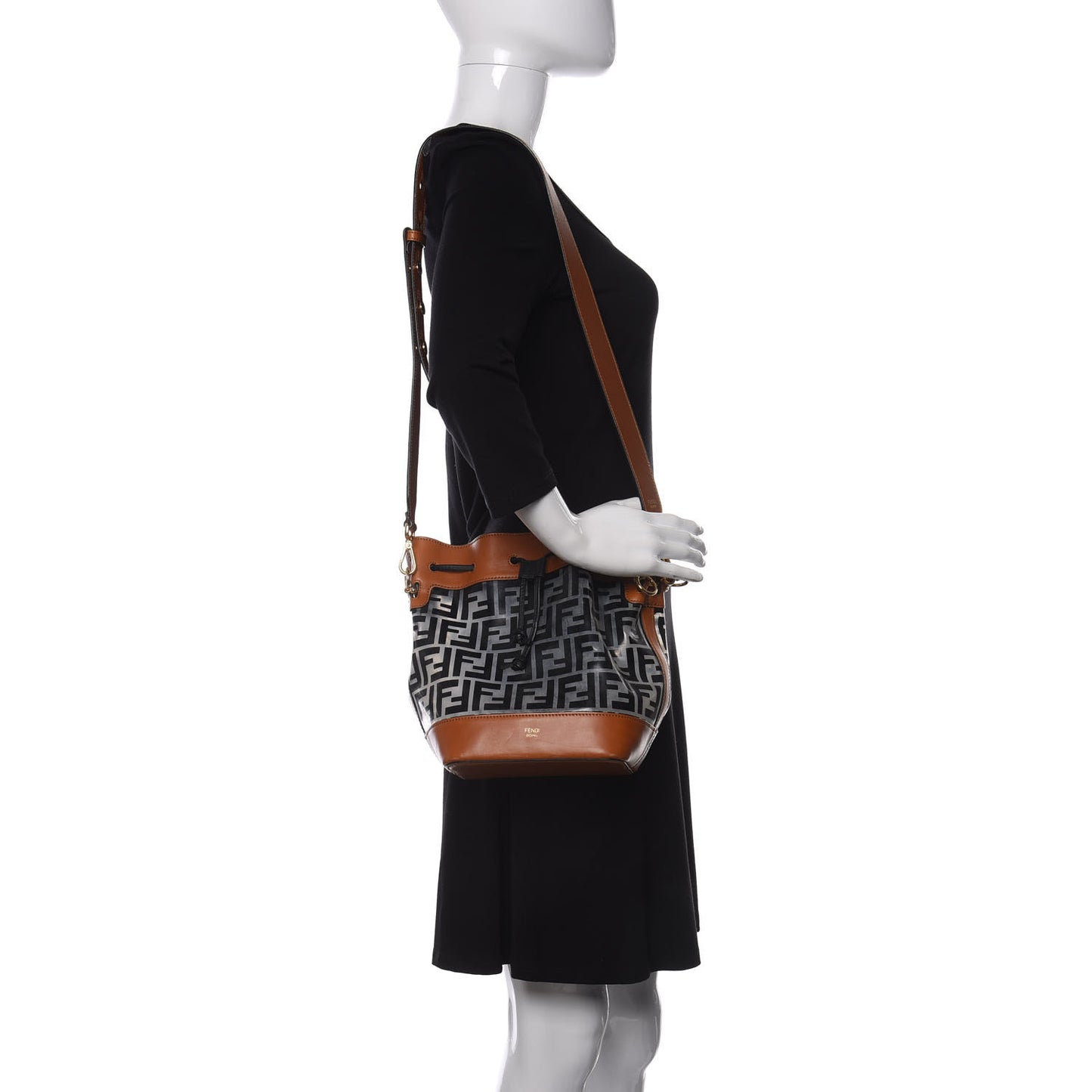 TPU FF Vitello Aura F is Fendi Grande Mon Tresor Bucket Bag Black Cuoio