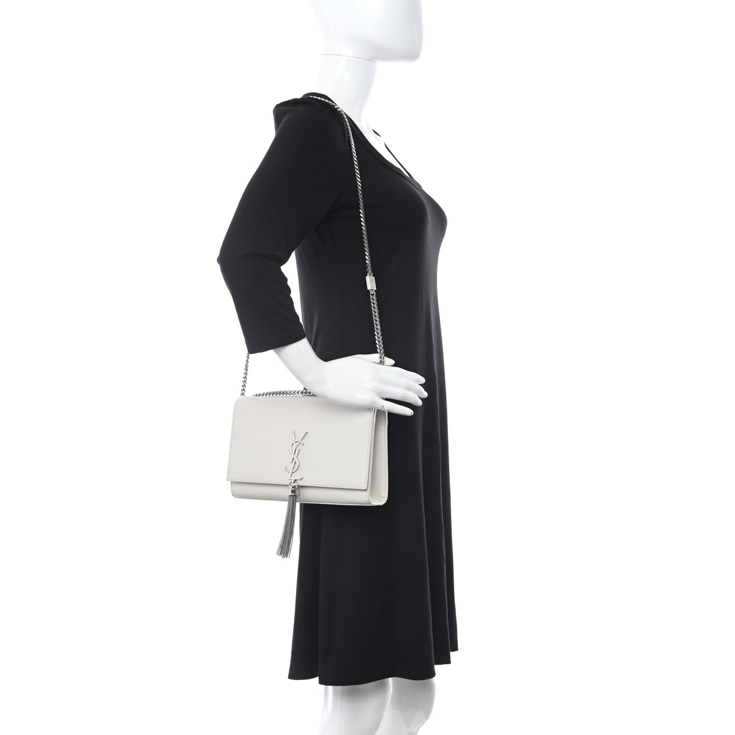 Smooth Calfskin Medium Classic Monogram Kate Tassel Satchel White
