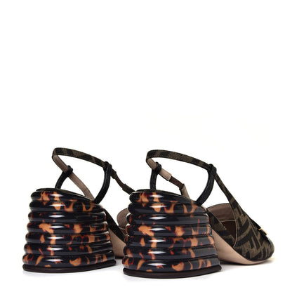 Fendi Jacquard Calfskin FF Tortoise Promenade Slingback Loafer Pumps 39.5 Tobacco 5 of 12