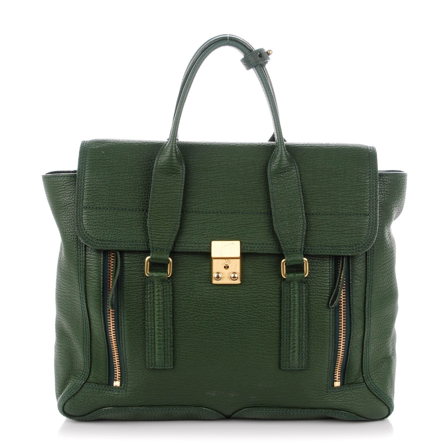 3.1 Phillip Lim 3.1 Textured Calfskin Large Pashli Satchel Jade 1 of 9