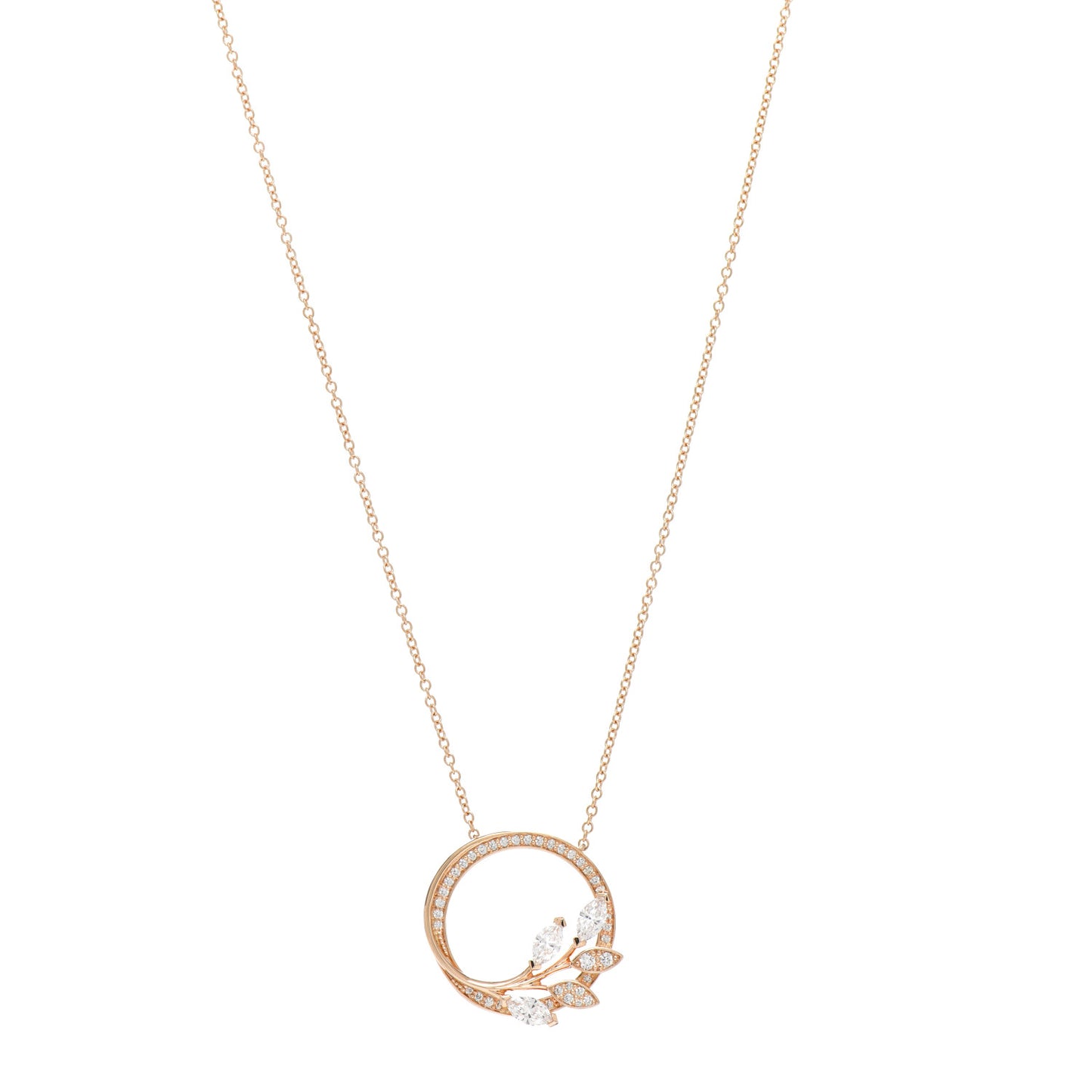 18K Rose Gold Diamond Victoria Vine Circle Pendant Necklace