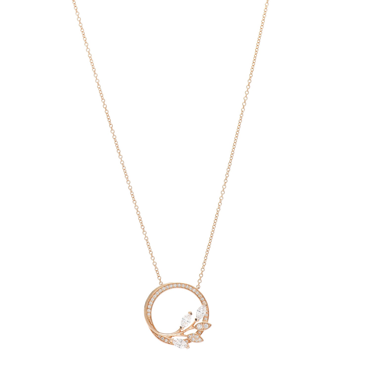Tiffany 18K Rose Gold Diamond Victoria Vine Circle Pendant Necklace 1 of 4