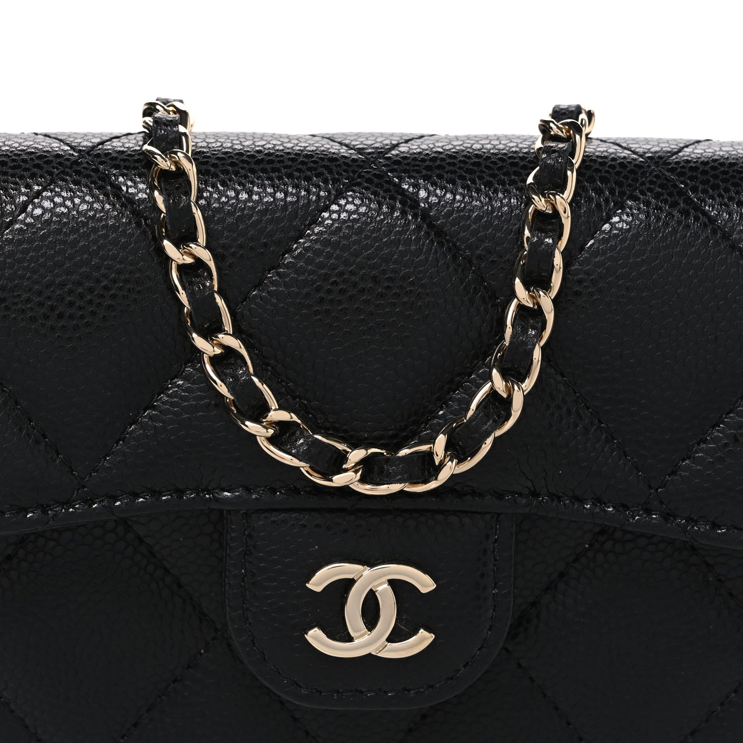 Caviar Quilted Flap Card Holder On Chain Black