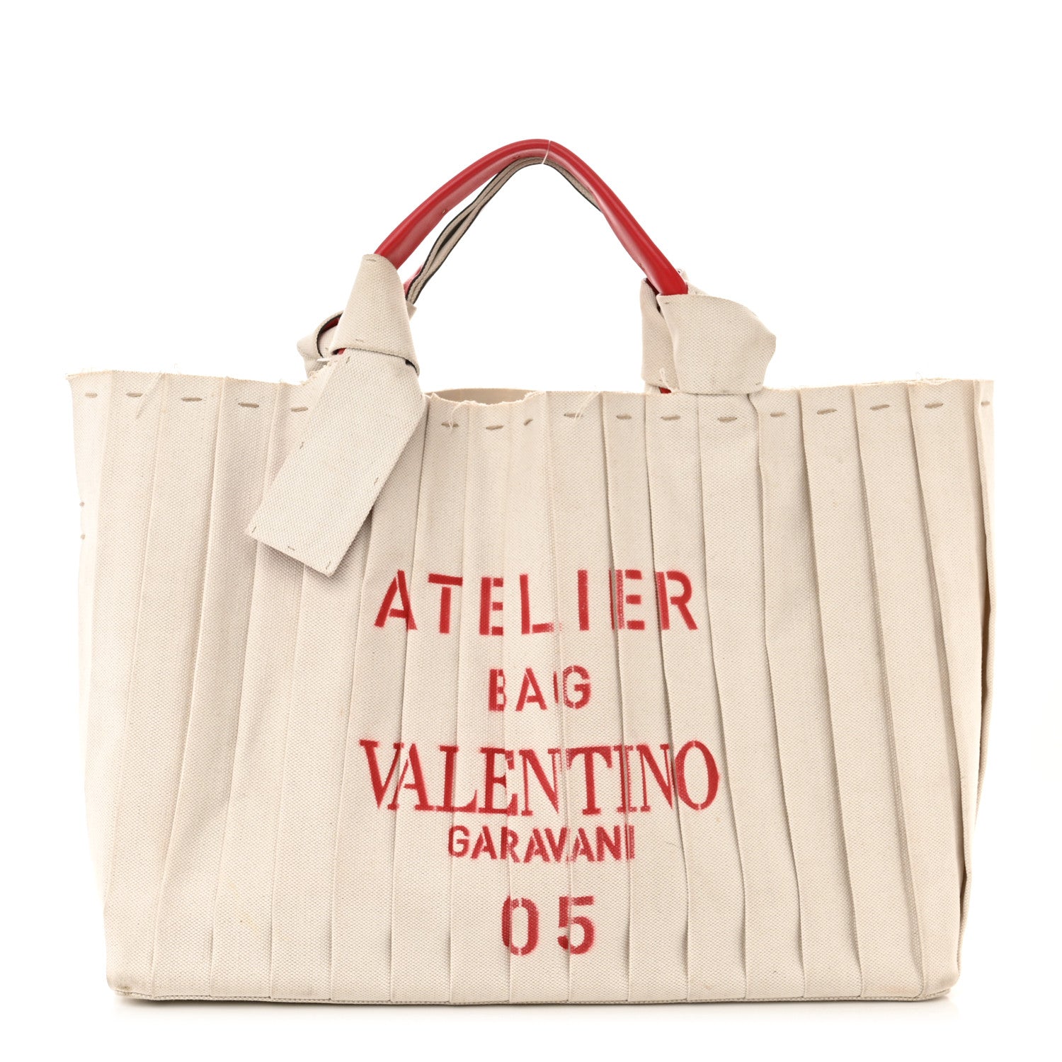 Valentino Garavani Canvas Atelier 05 Plisse Edition Medium Tote Bag Naturale 1 of 11