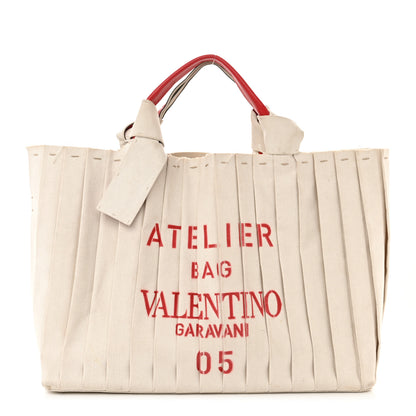 Valentino Garavani Canvas Atelier 05 Plisse Edition Medium Tote Bag Naturale 1 of 11