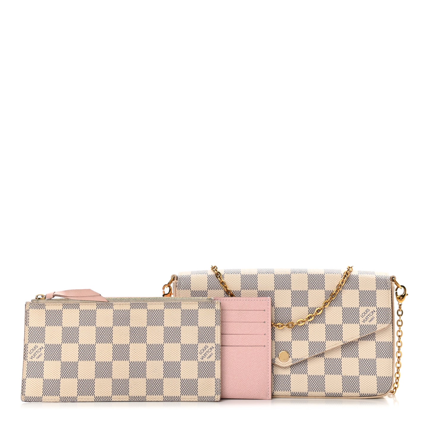 Damier Azur Pochette Felicie Chain Wallet Rose Ballerine