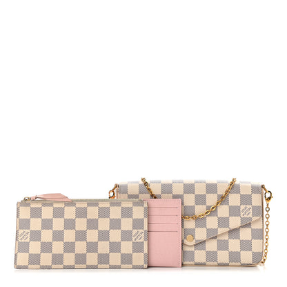 Louis Vuitton Damier Azur Pochette Felicie Chain Wallet Rose Ballerine 1 of 14