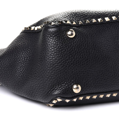 Valentino Garavani Pebbled Calfskin Medium Rockstud Tote Black 16 of 20