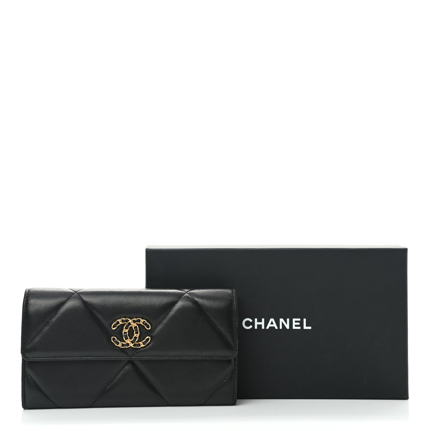 Lambskin Quilted Chanel 19 Flap Wallet Black