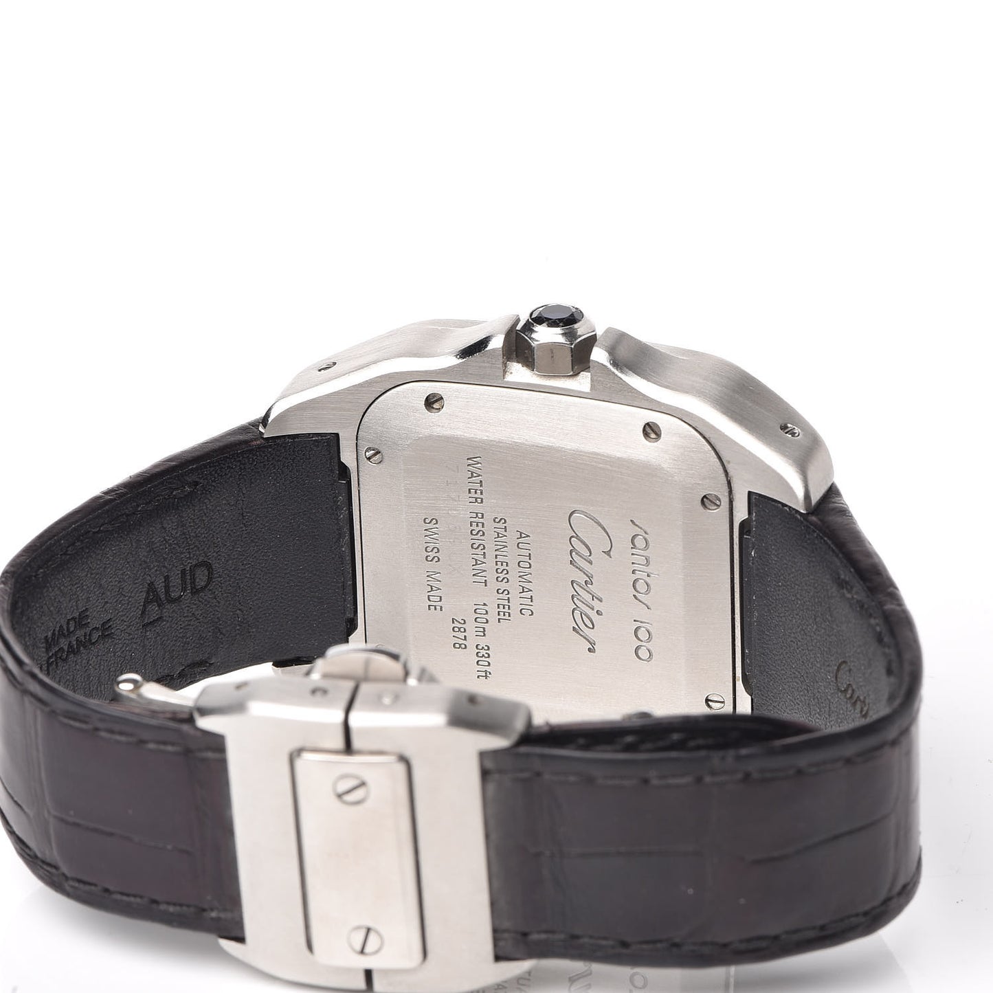 Stainless Steel Alligator 33mm Santos 100 Automatic Watch Brown