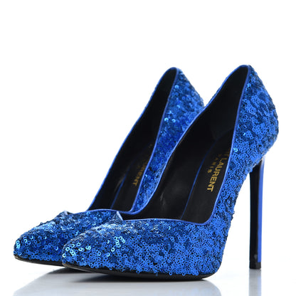 Saint Laurent Sequin Paris 105 V Cut Pumps 35 Bleu Roy 5 of 18