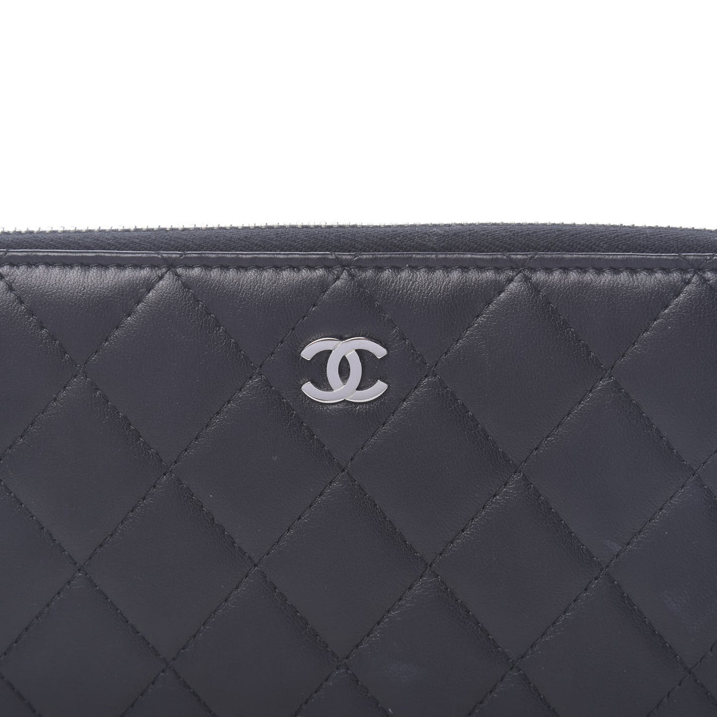 Lambskin Quilted Large Gusset Zip Around Wallet Black