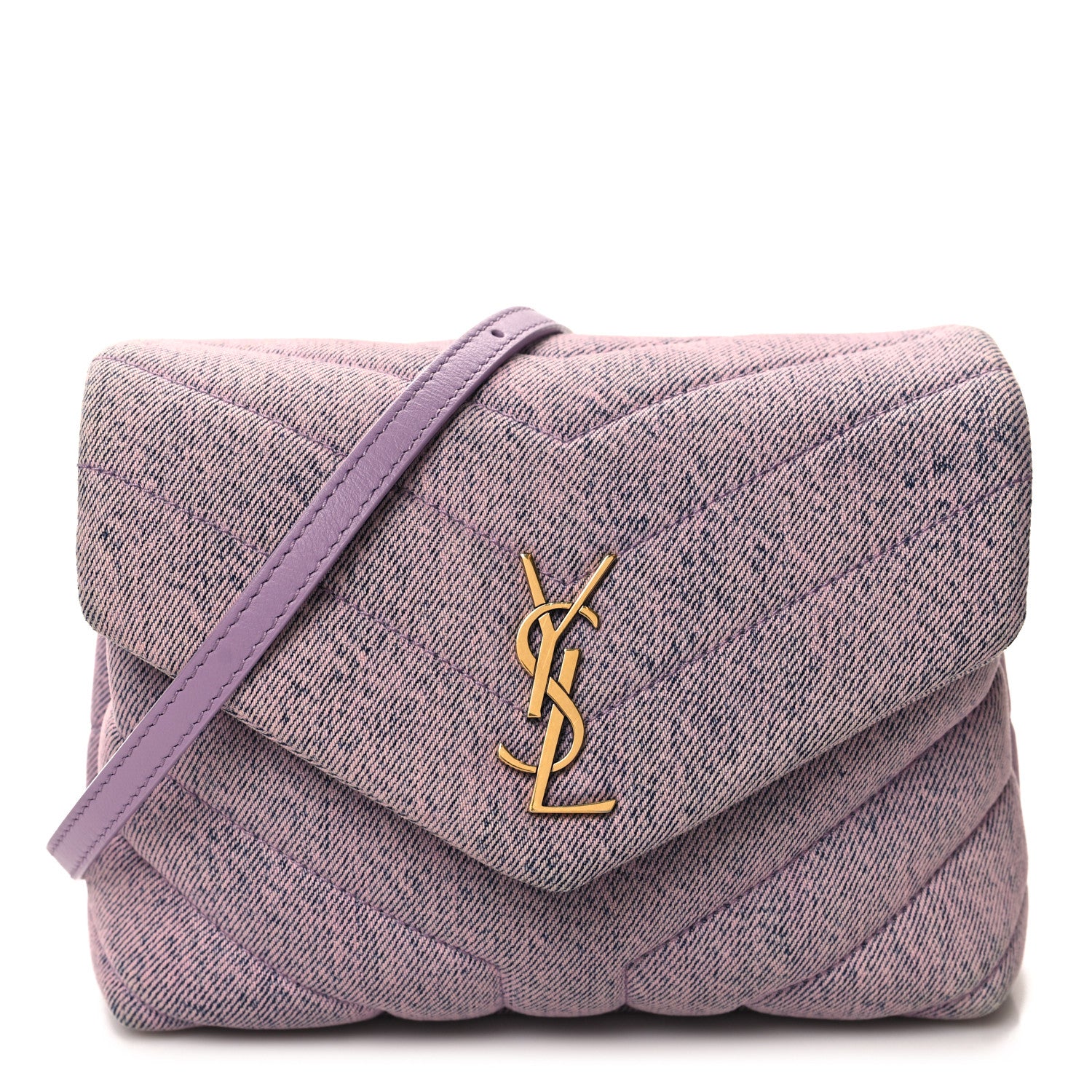 Saint Laurent Denim Y Quilted Monogram Toy Loulou Crossbody Bag Bleached Lilac 1 of 11