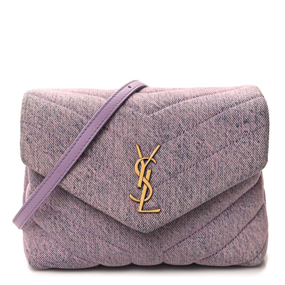 Saint Laurent Denim Y Quilted Monogram Toy Loulou Crossbody Bag Bleached Lilac 1 of 11