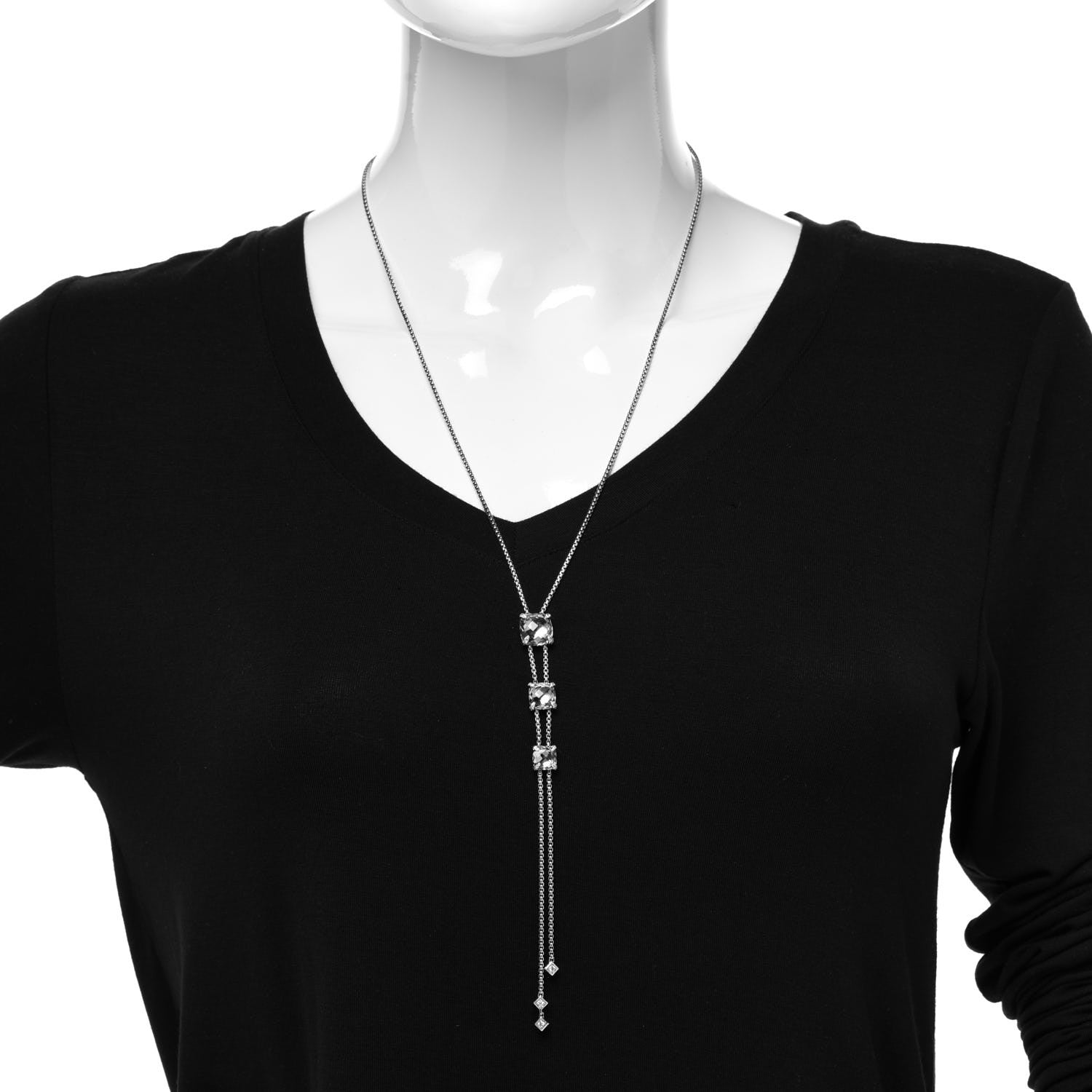 David Yurman Sterling Silver Diamond Prasiolite Chatelaine Y Necklace 2 of 7