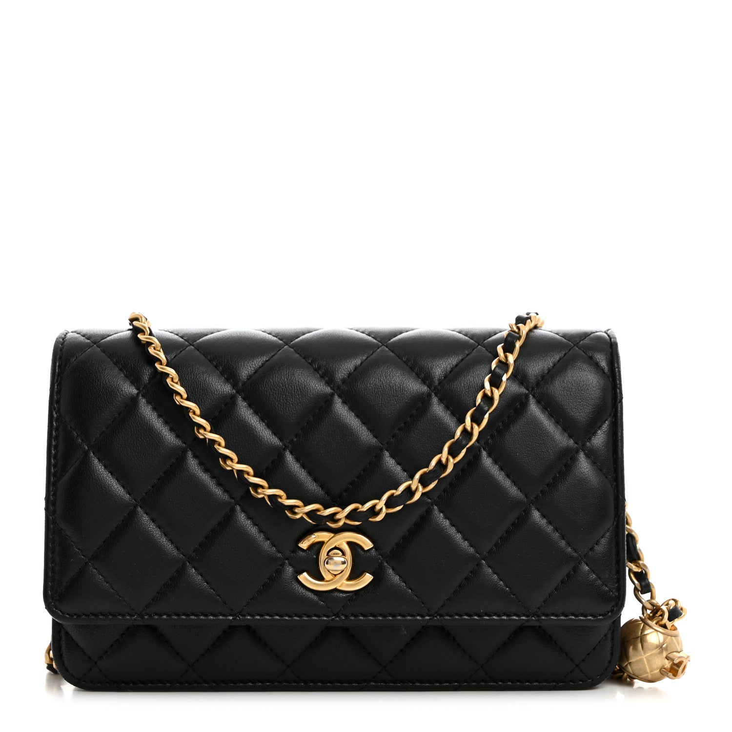 Chanel Lambskin Quilted CC Pearl Crush Wallet on Chain WOC Black 1 of 11