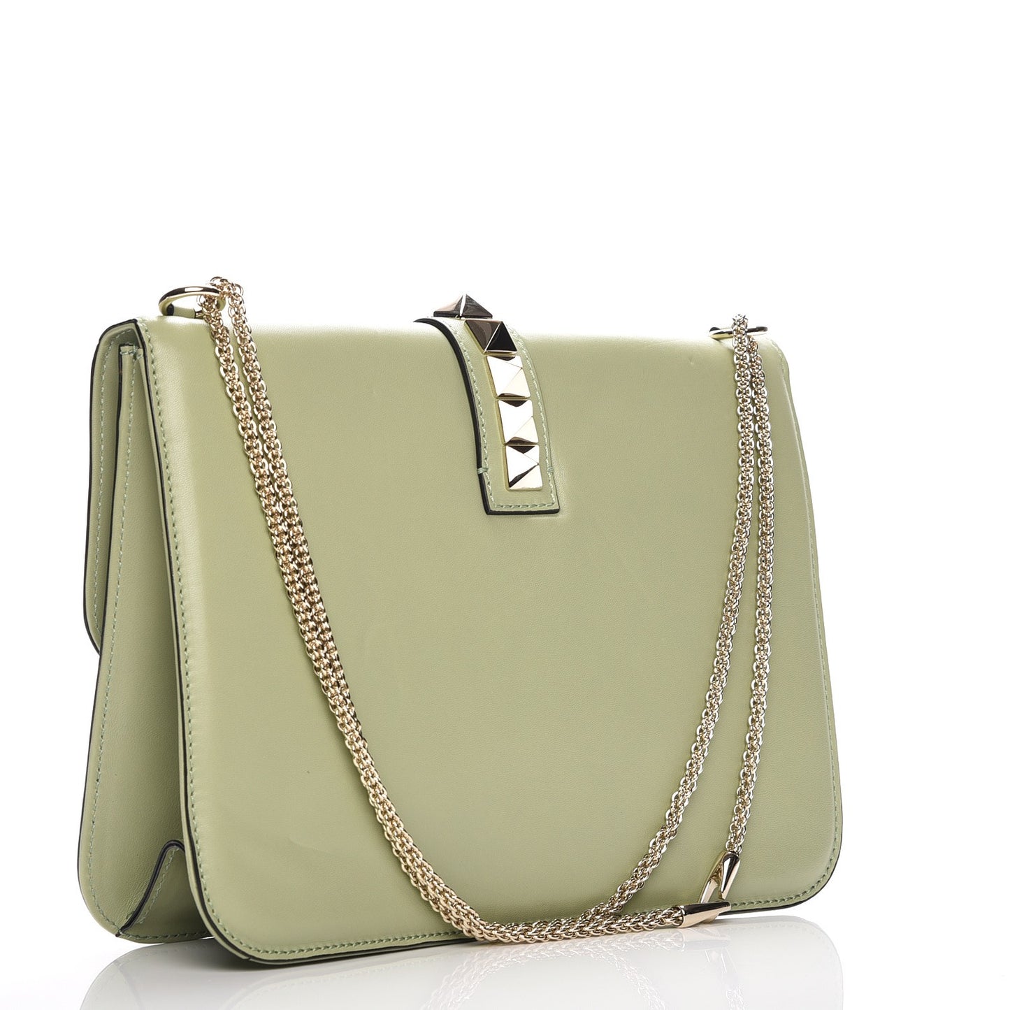 Vitello Large Glam Lock Rockstud Flap Light Green