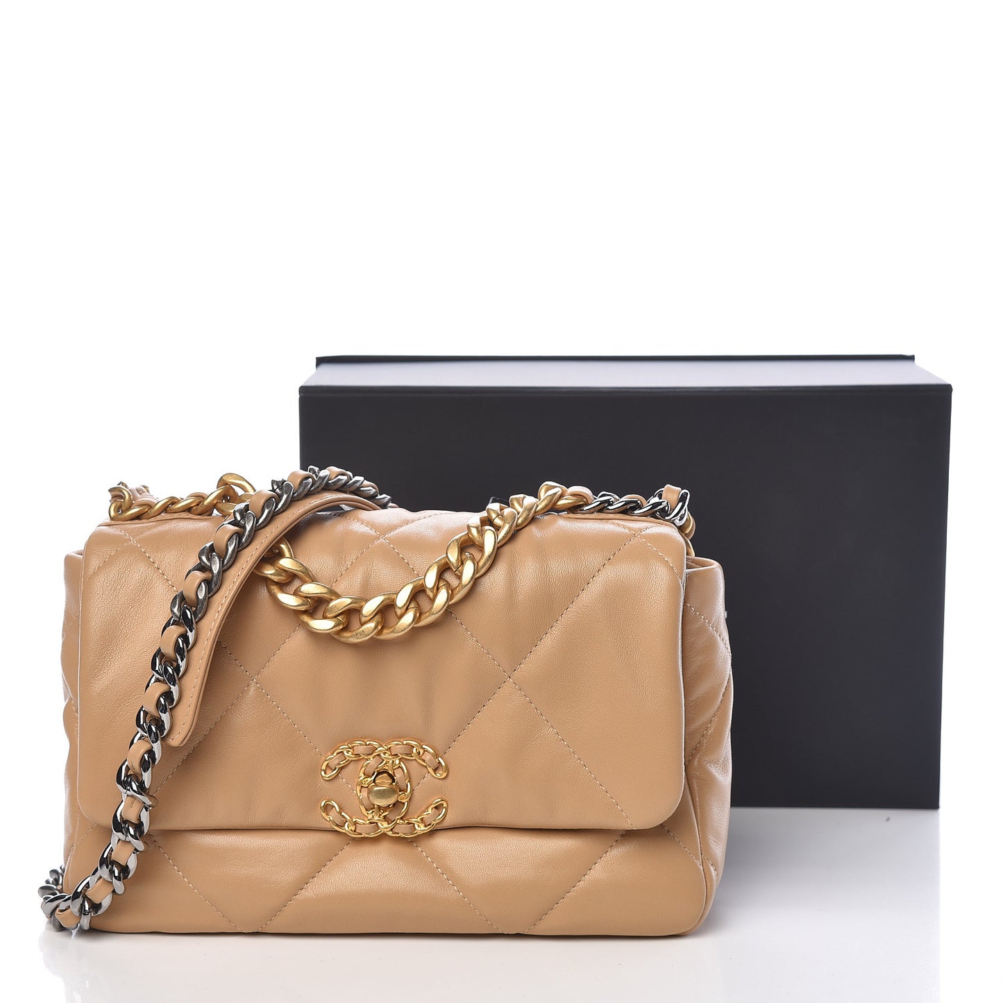Lambskin Quilted Medium 19 Flap Dark Beige
