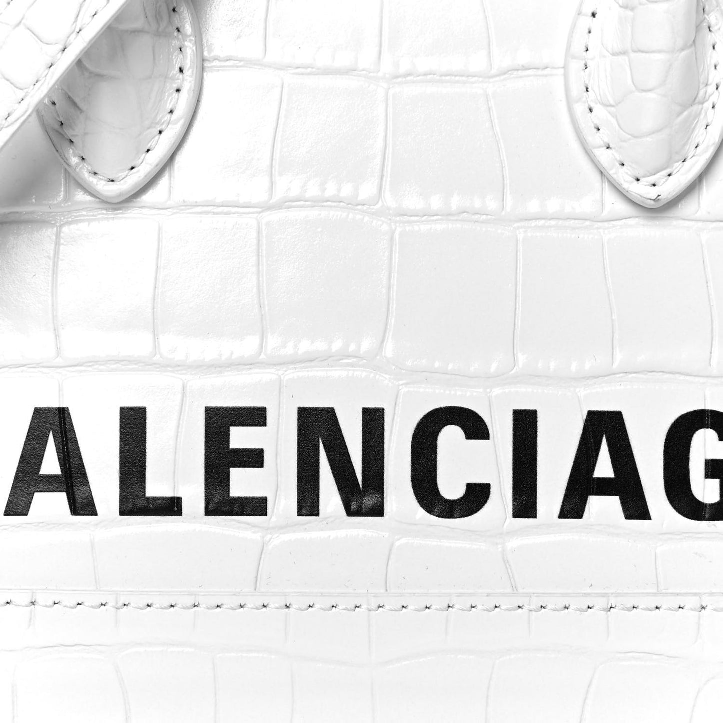 Calfskin Crocodile Embossed XXS Ville Top Handle Bag White Black