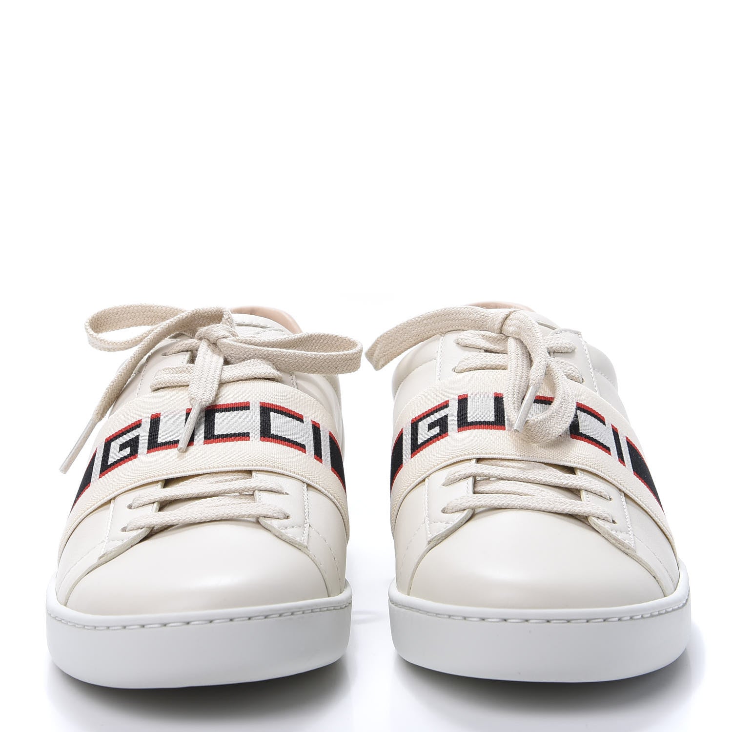 Gucci Calfskin Stripe Womens New Ace Sneakers 37.5 New Mystic White Ecru Red Flame 2 of 10