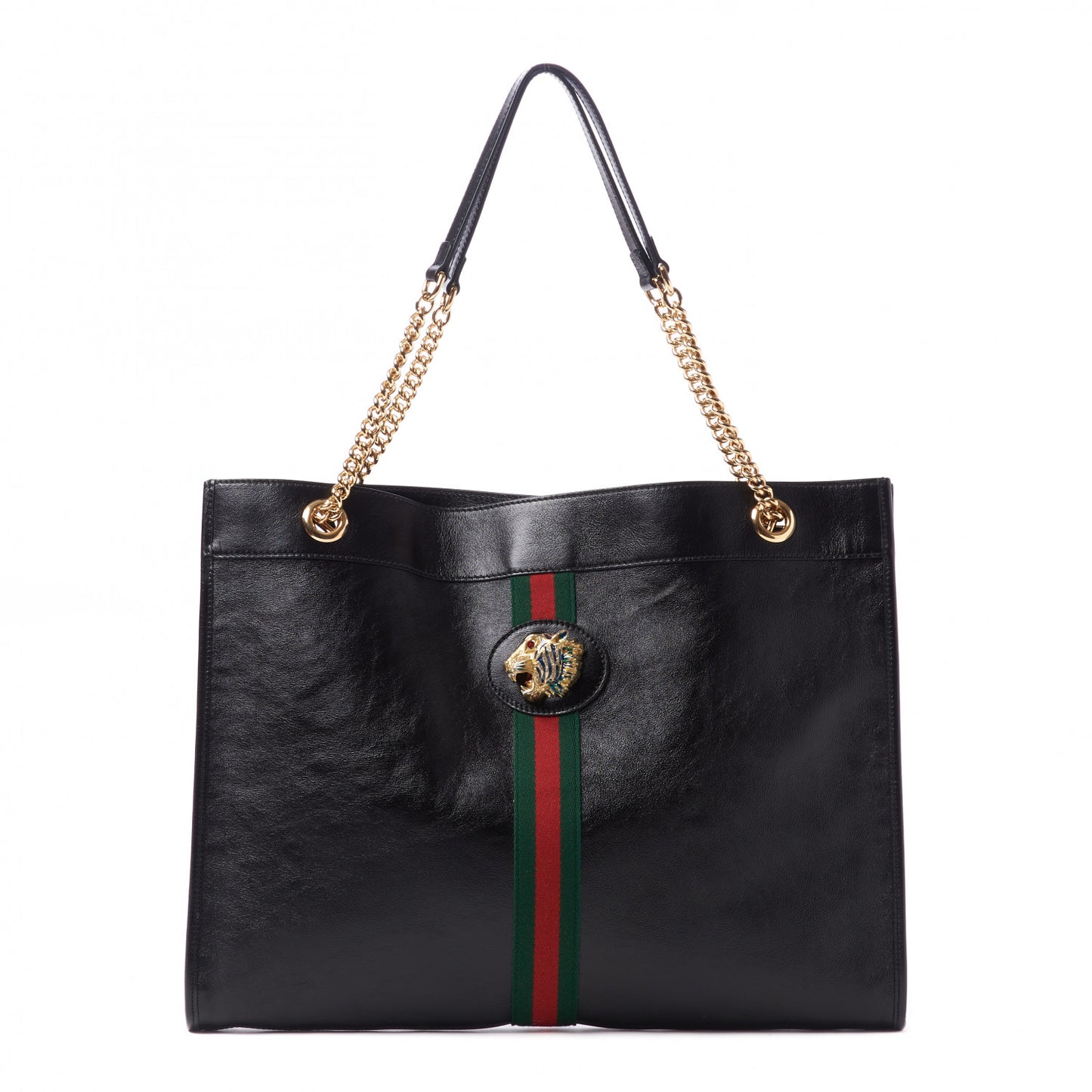 Calfskin Large Rajah Chain Tote Black