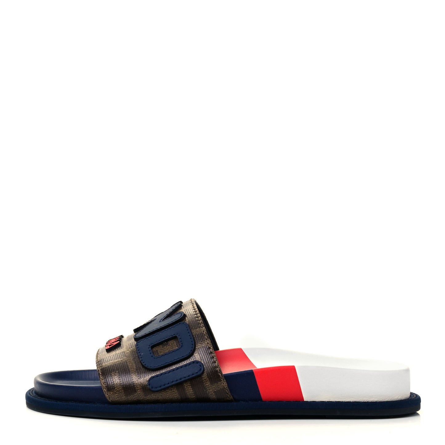 X FILA Glazed Fabric Calfskin FF 1974 Mania Slide Sandals 35 Mogano Panna Blueberry Caipiroska