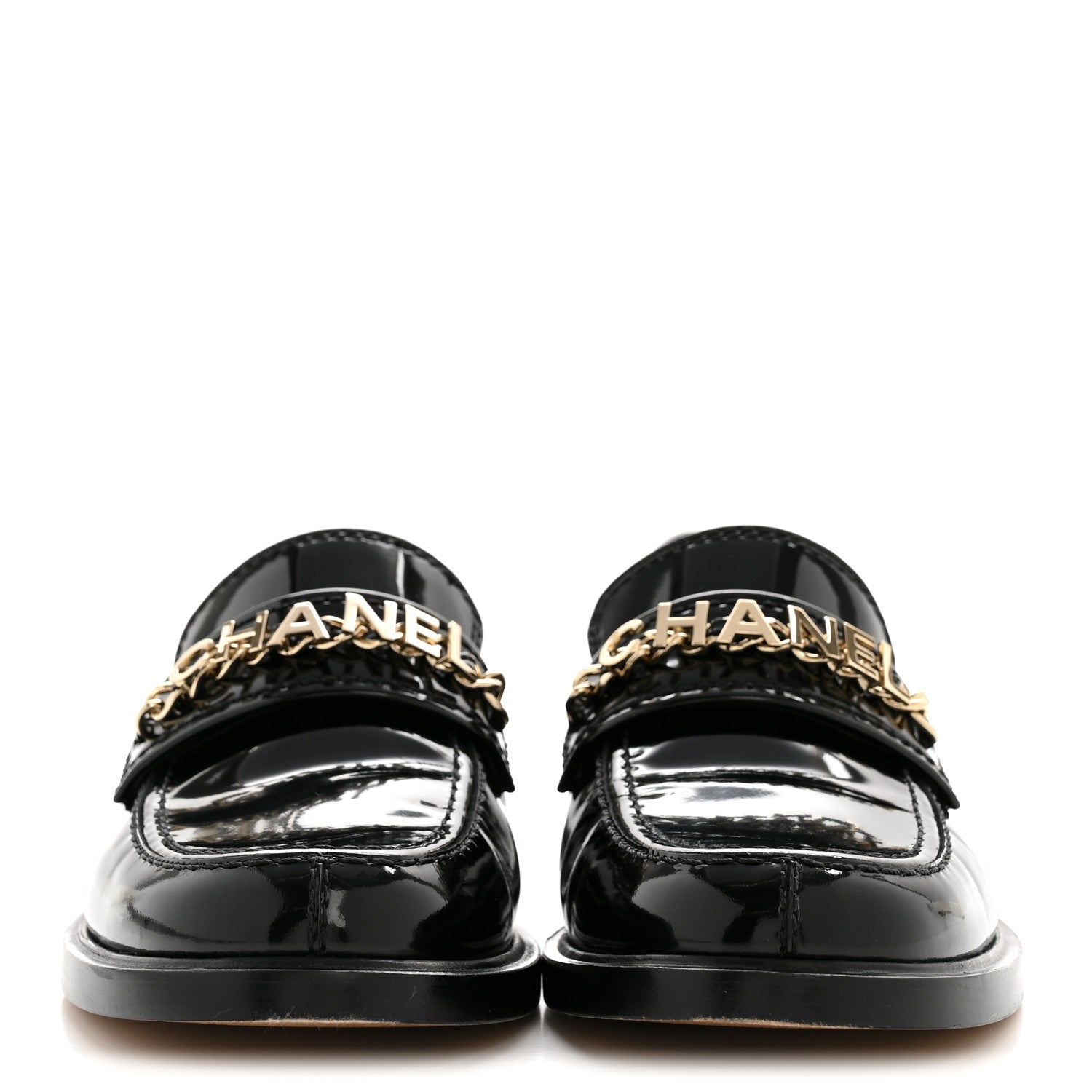 Chanel Shiny Calfskin Logo Loafers 38 Black 3 of 11