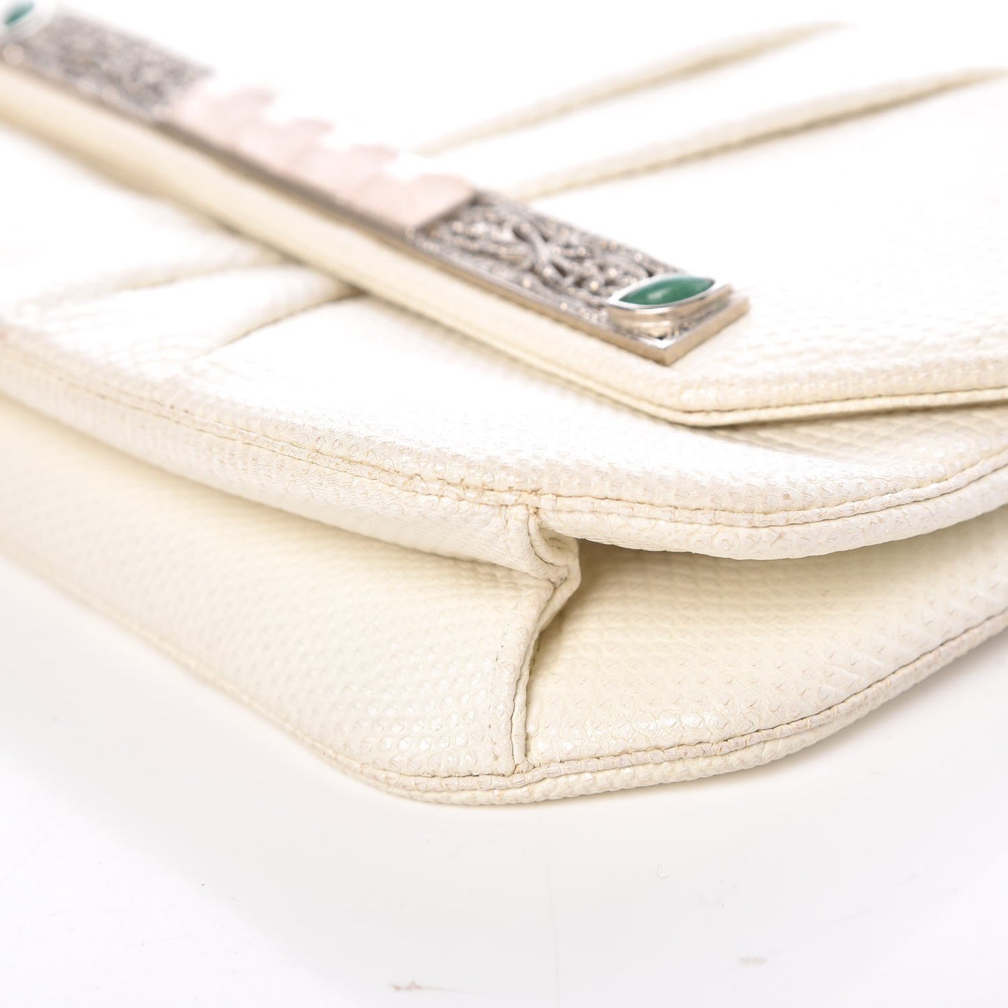 Lizard Crystal Embellished Pleated Evening Bag White