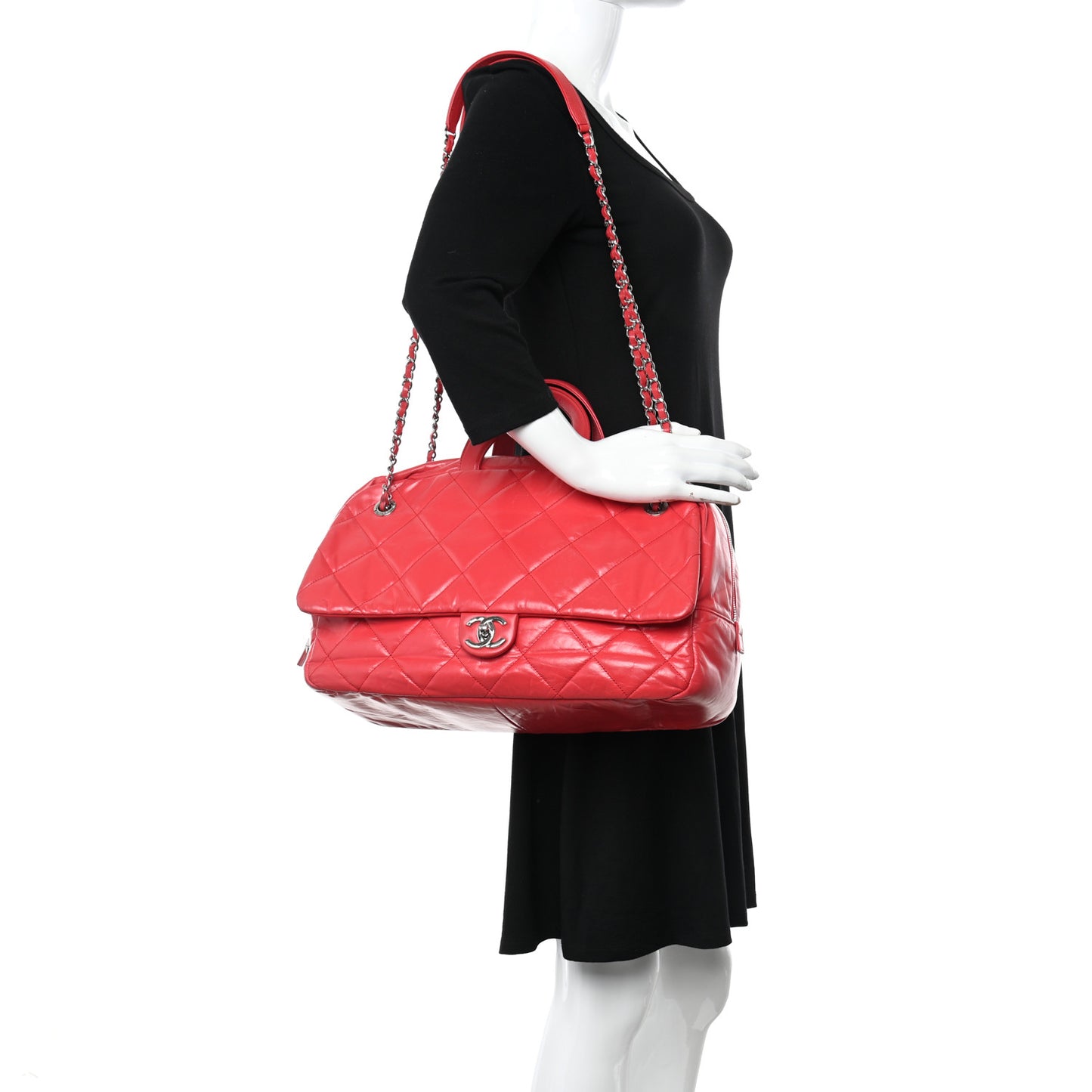 Aged Calfskin Quilted Medium Express Bowling Bag Red