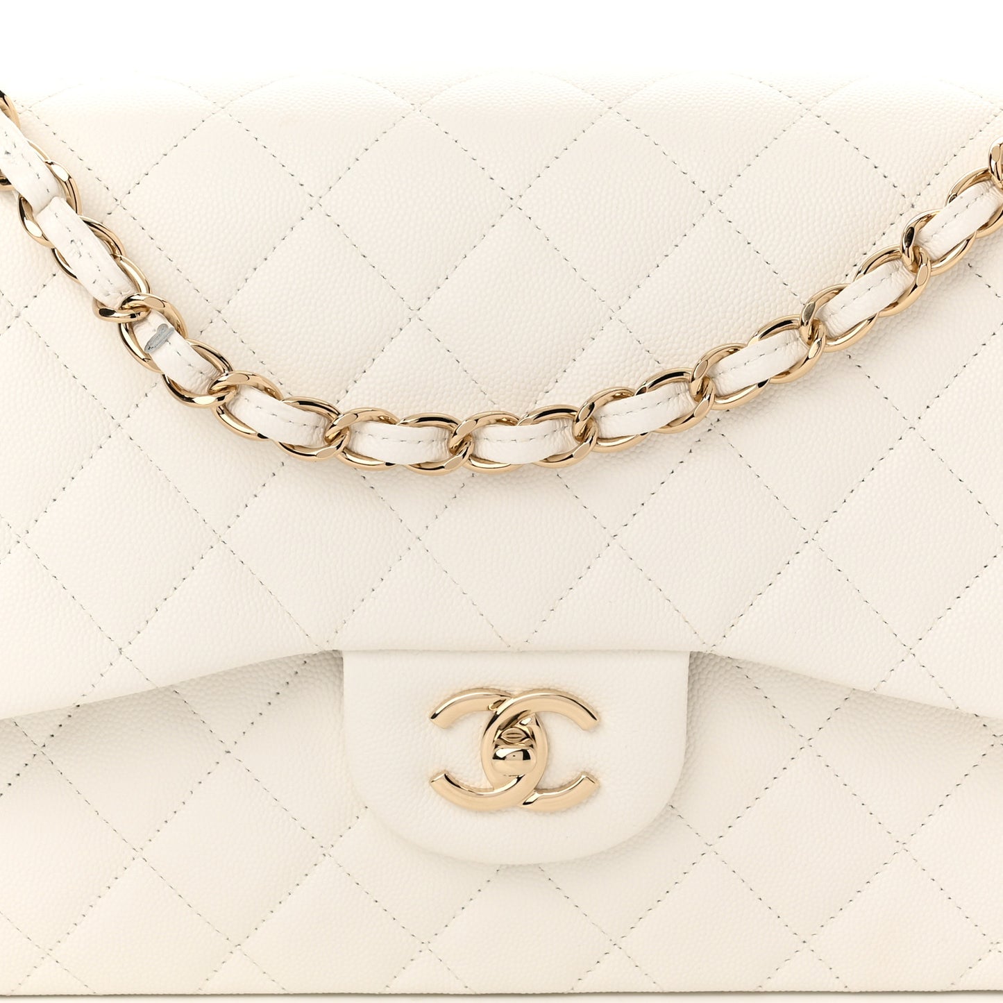 Caviar Quilted Jumbo Double Flap White