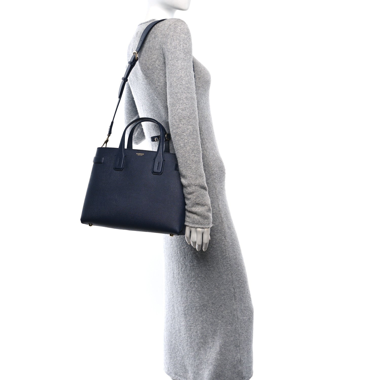 Burberry Derby Calfskin Vintage Check Medium Banner Tote Regency Blue 2 of 13