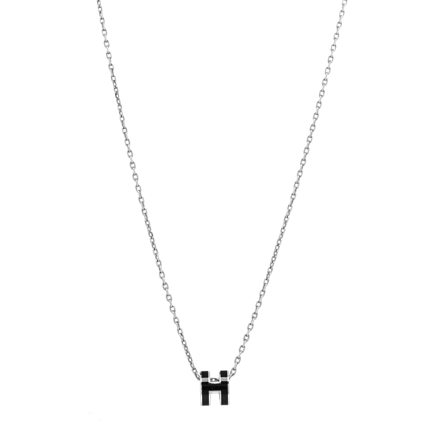 Lacquered Palladium Mini Pop H Pendant Necklace Black