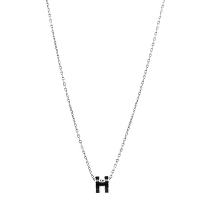 Hermes Lacquered Palladium Mini Pop H Pendant Necklace Black 2 of 5