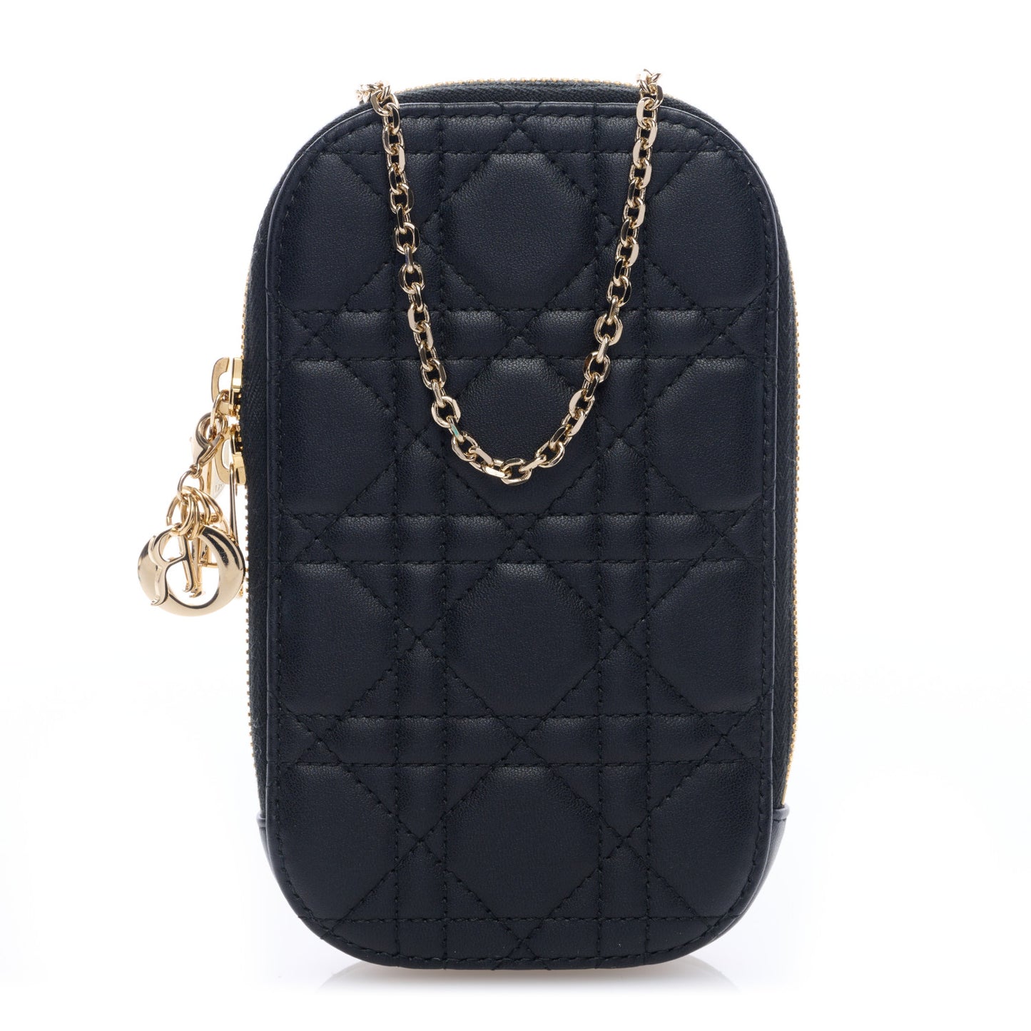 Lambskin Cannage Lady Dior Phone Holder Black