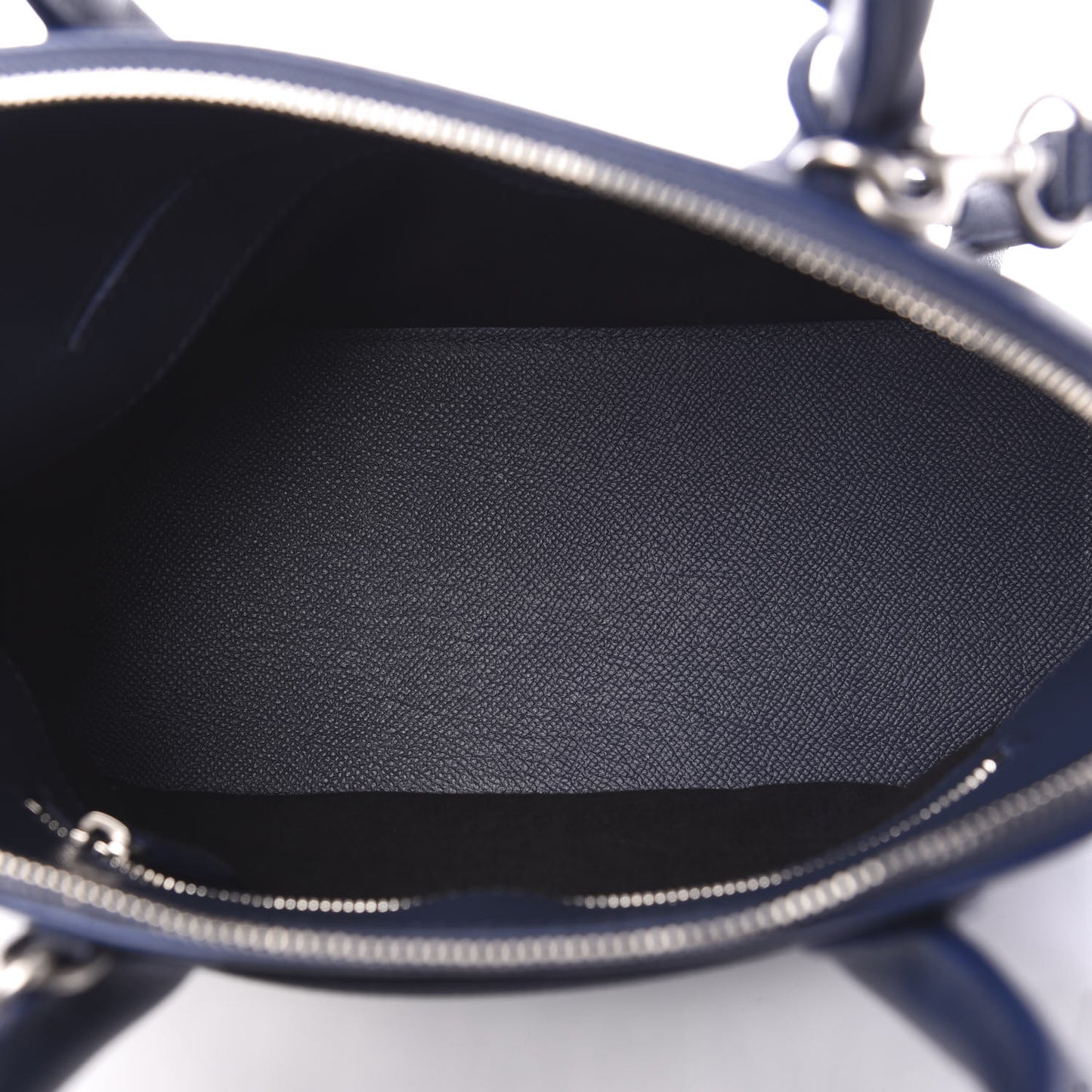 Signature Grained Calfskin Logo S Ville Top Handle Bag Bleu Canopee White