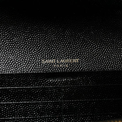 Saint Laurent Grain De Poudre Matelasse Chevron Monogram Flap Wallet Black 6 of 7