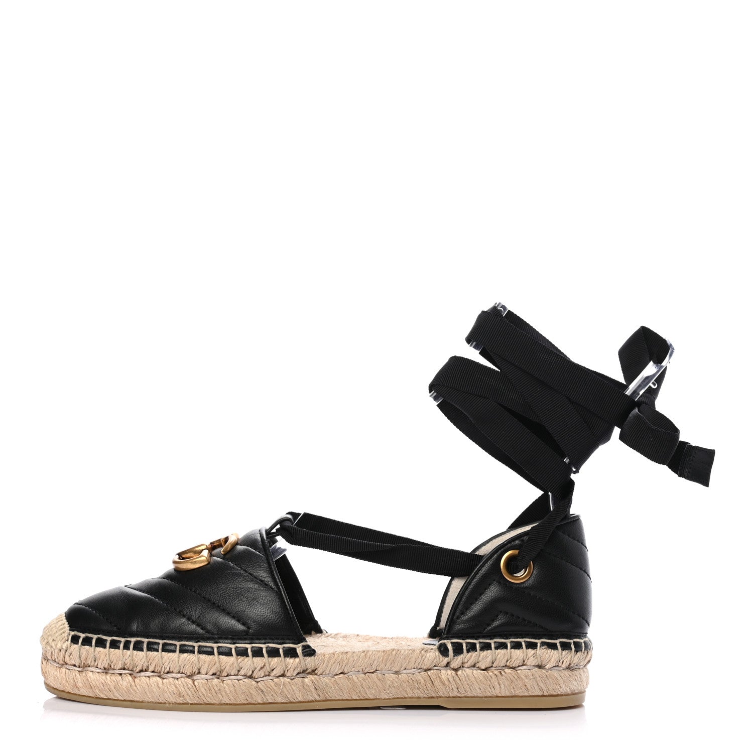 Gucci Nappa Matelasse GG Marmont Ankle Wrap Espadrilles 35 Black 1 of 5