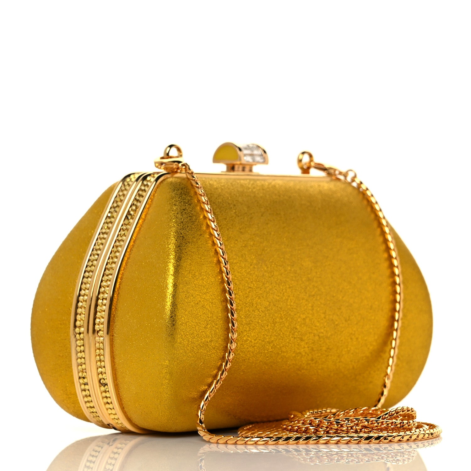 Judith Leiber Metallic Calfskin Swarovski Crystal Minaudiere Clutch Gold 2 of 7