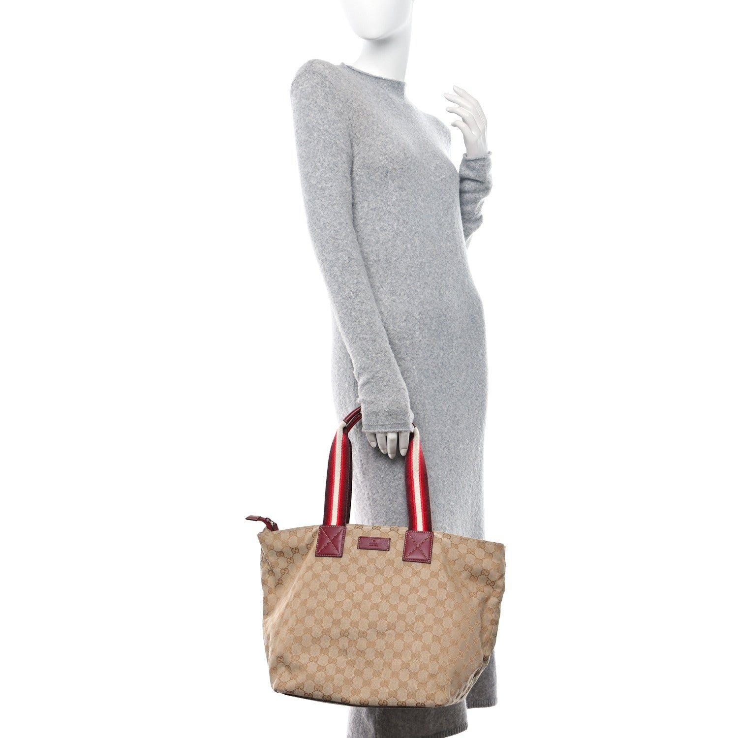 Gucci GG Monogram Large Web Handle Bucket Tote Red 2 of 19