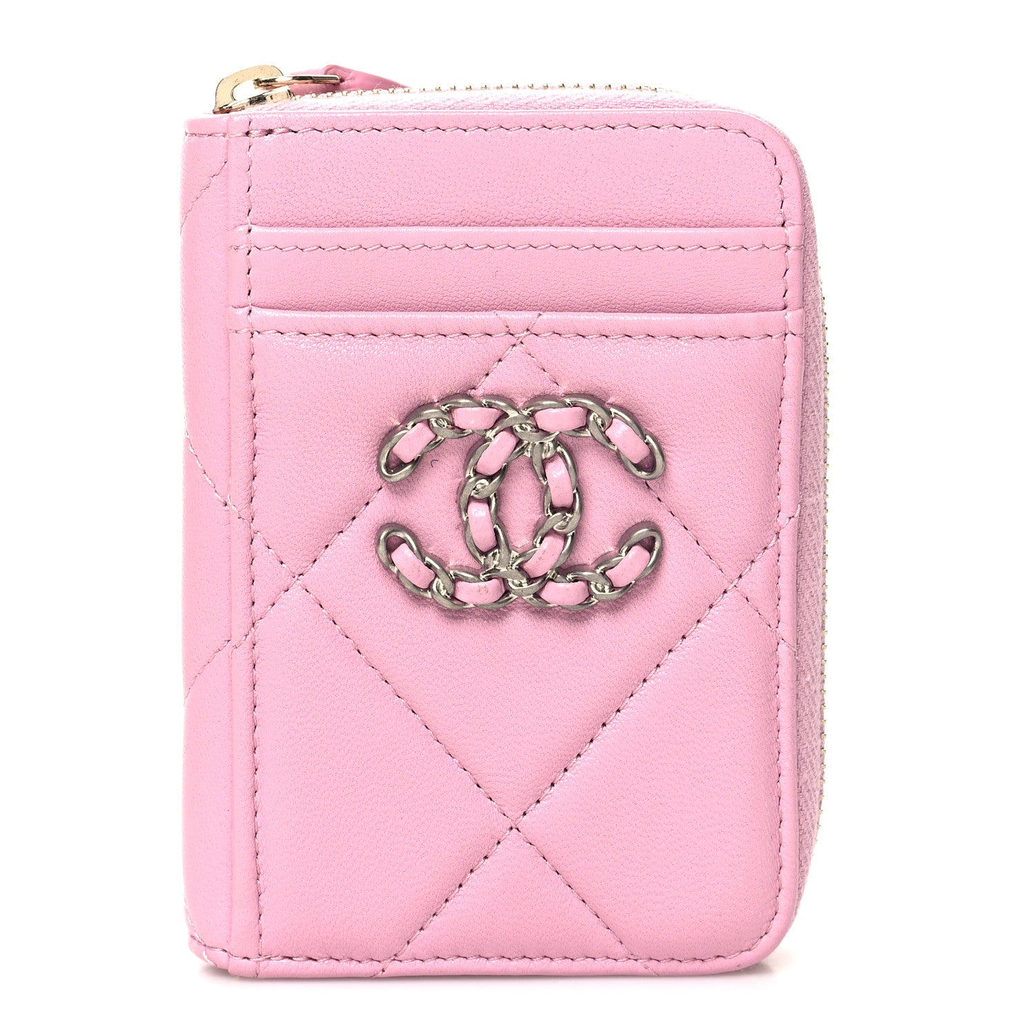 Chanel Lambskin Quilted Chanel 19 Vertical Zip Card Holder Wallet Pink 1 of 8