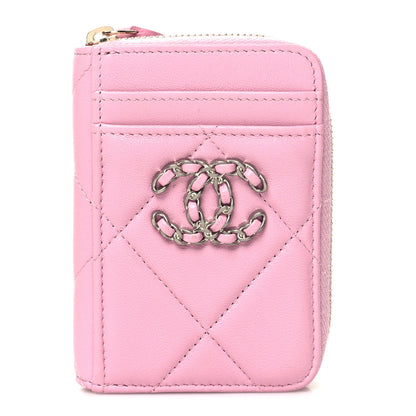 Chanel Lambskin Quilted Chanel 19 Vertical Zip Card Holder Wallet Pink 1 of 8