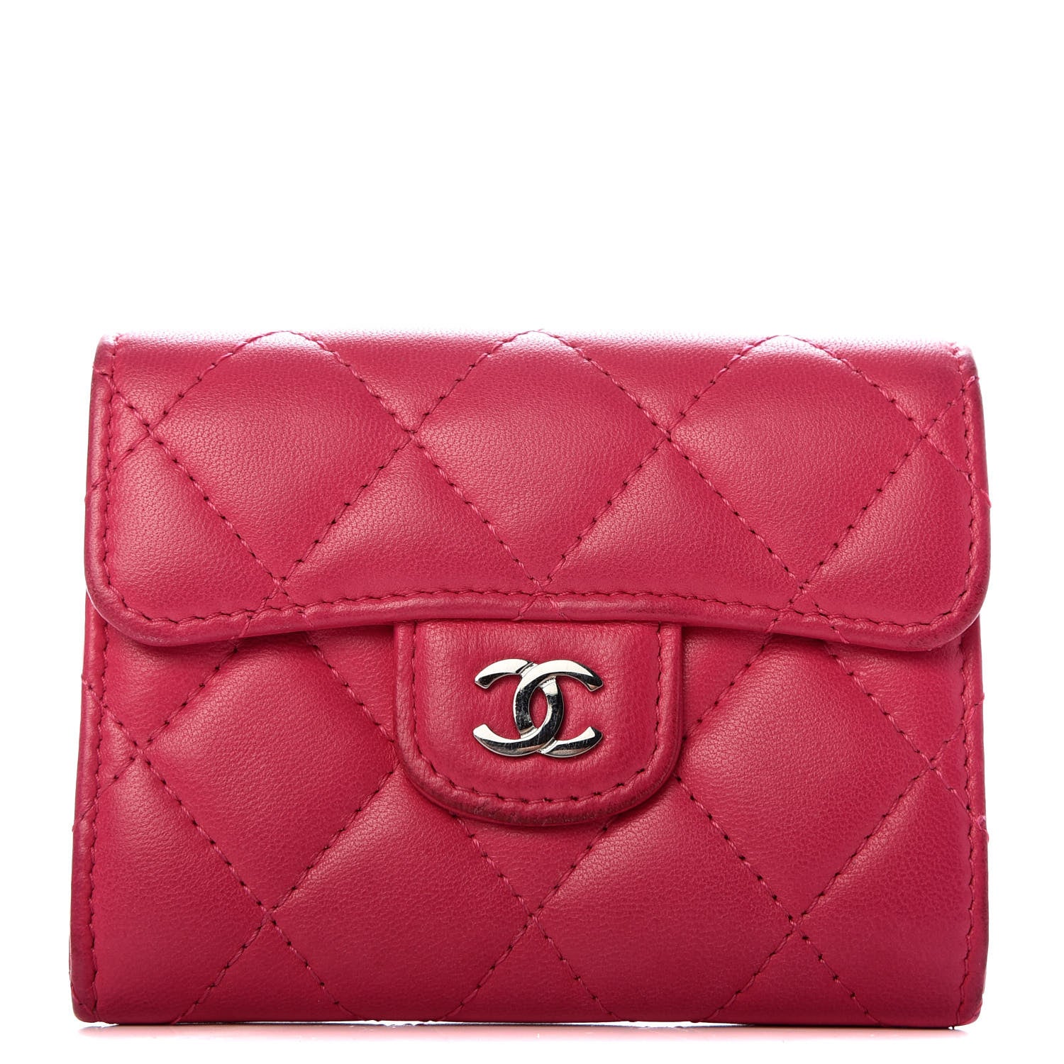 Chanel Lambskin Quilted Flap Card Holder Wallet Dark Pink 1 of 9