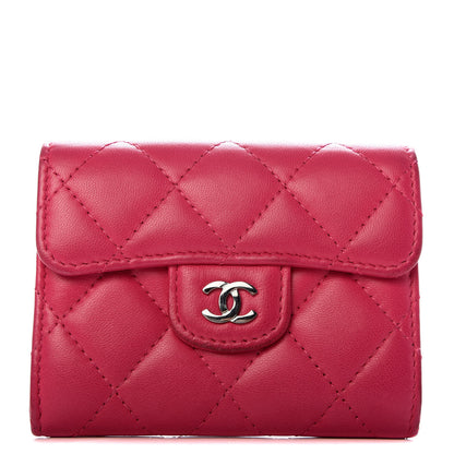 Chanel Lambskin Quilted Flap Card Holder Wallet Dark Pink 1 of 9