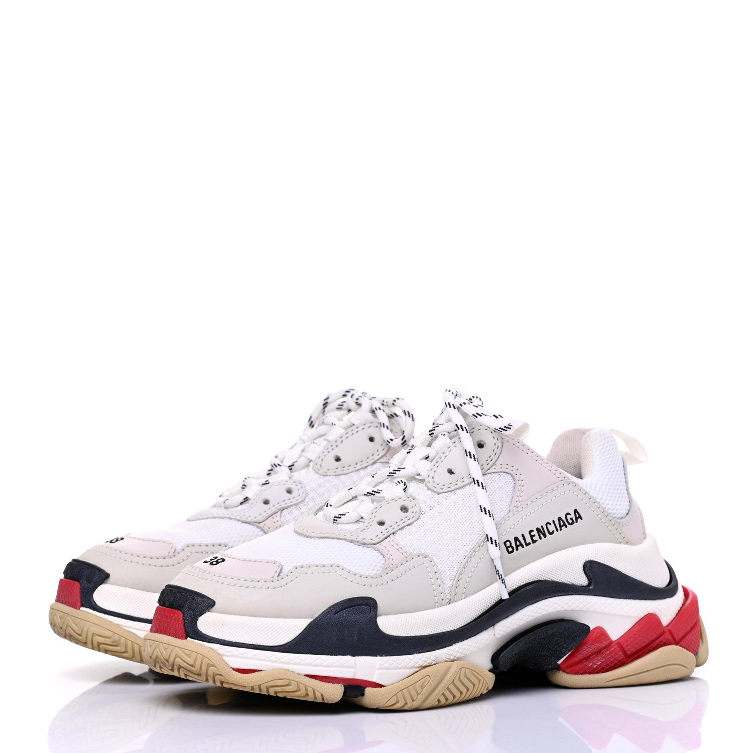 Balenciaga Fabric Mesh Womens Triple S Sneakers 38 Grey Red White 3 of 15