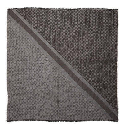 Gucci Wool Silk Monogram GGWeb Fringe Shawl Black Medium Grey 1 of 5
