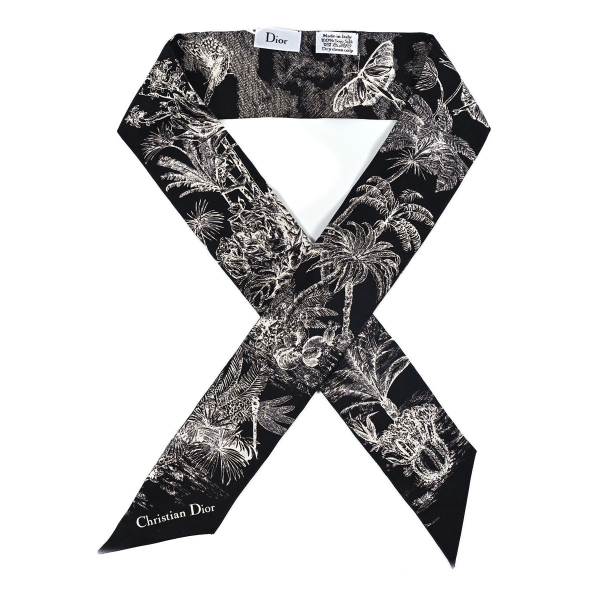 Christian Dior Silk Toile De Jouy Tropicalia Mitzah Scarf Black 1 of 3