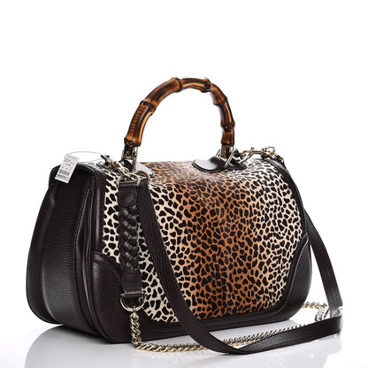 Gucci Pony Hair Jaguar Print Large New Bamboo Top Handle Bag 3 of 10