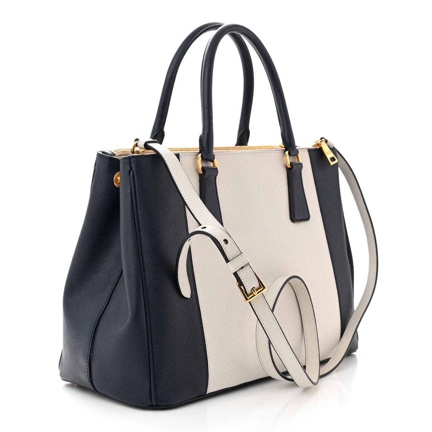 Saffiano Lux Colorblock Medium Galleria Double Zip Tote Talco Baltico